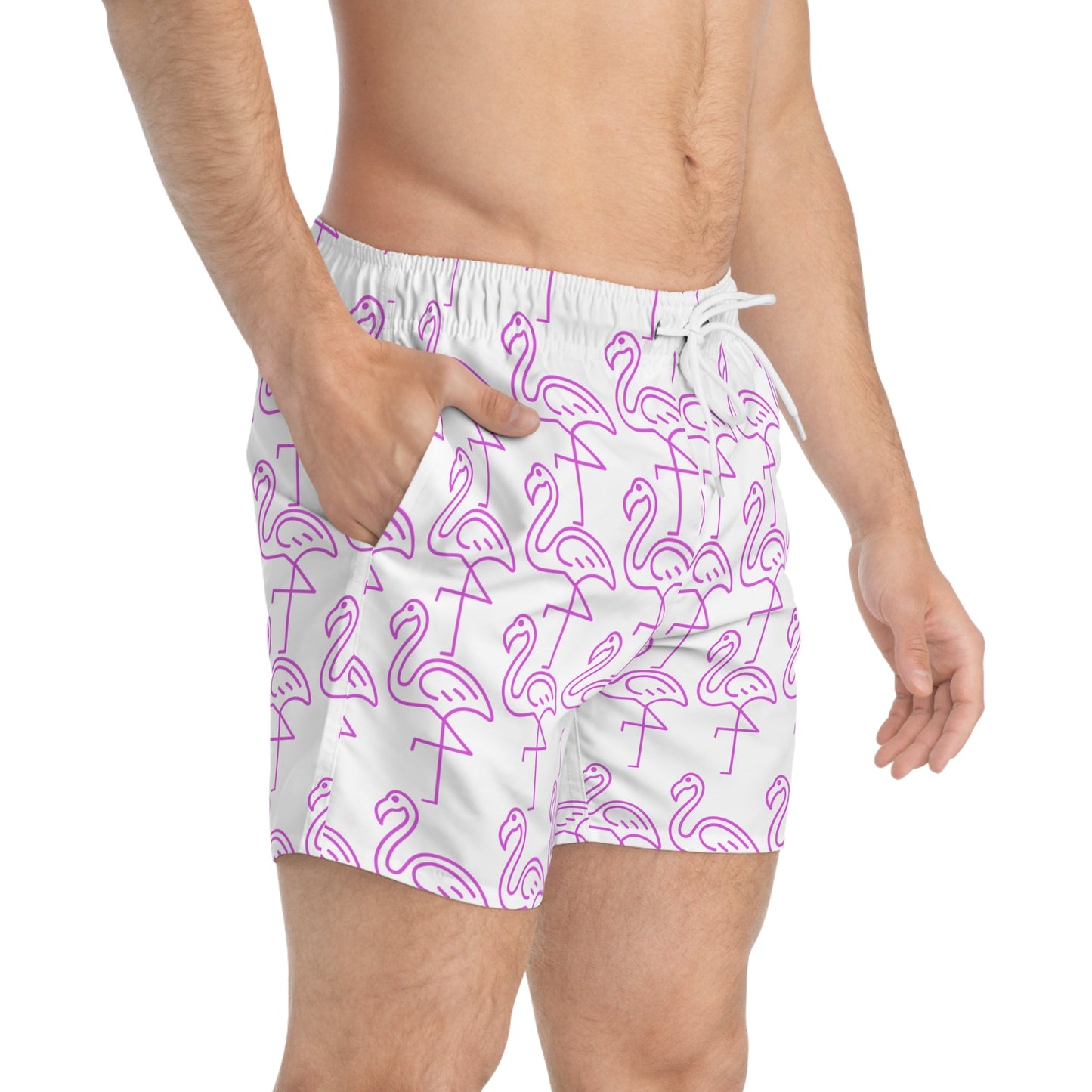 Pink Flamingo Swim Trunks — All-Over Print Beach Shorts Printify