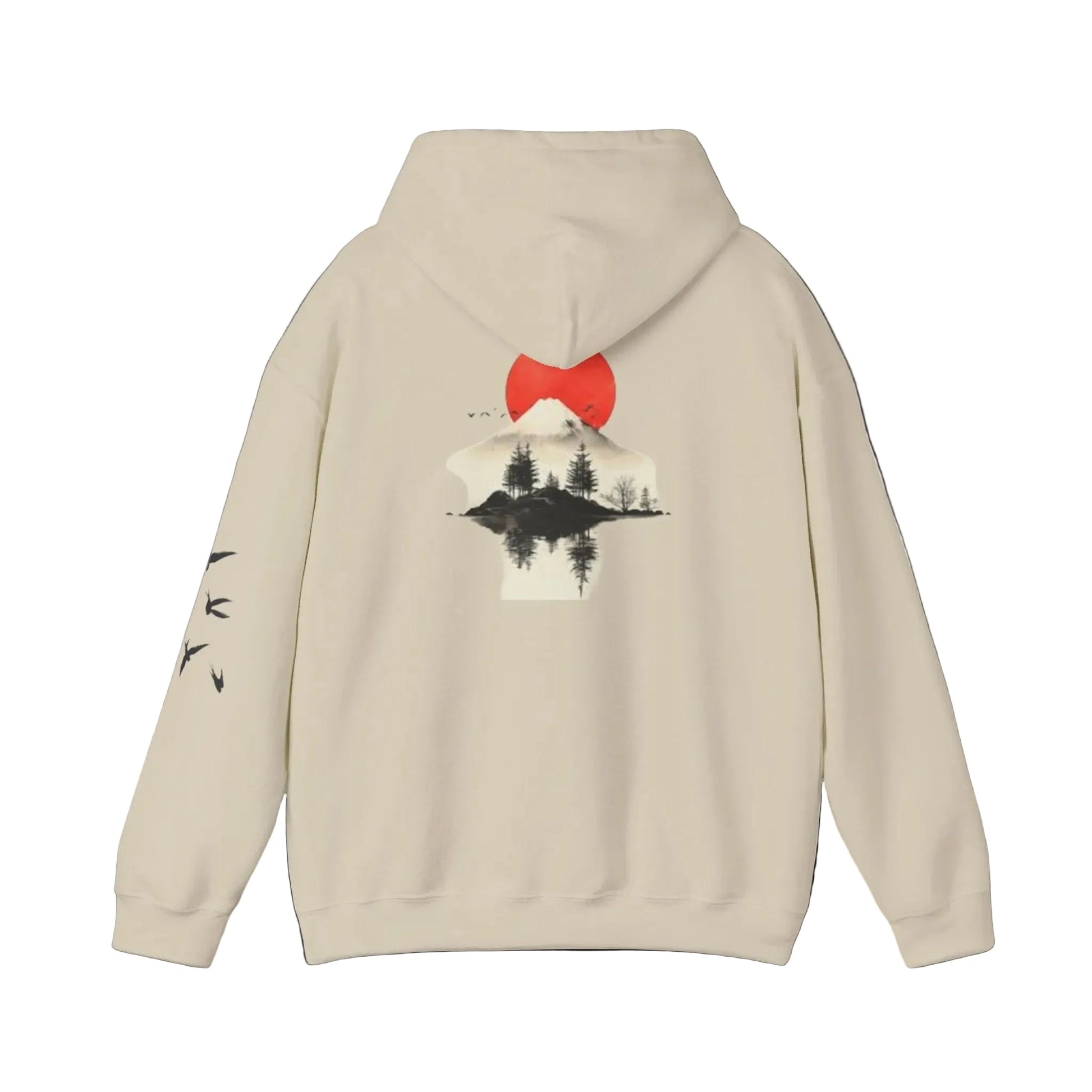 Peak Forest Hoodie — Red Sun Mountain Reflection Hoodie Printify