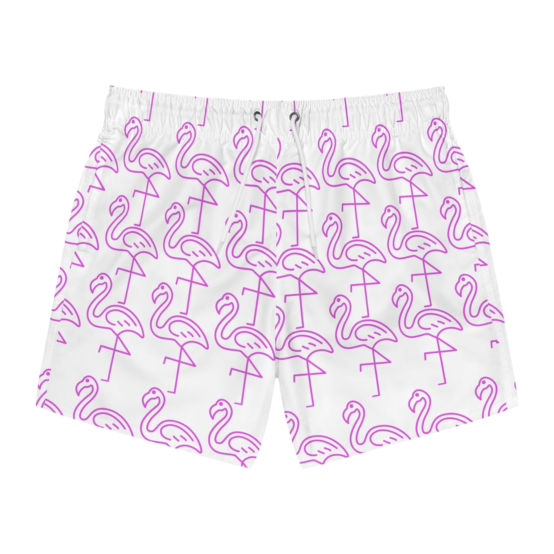 Pink Flamingo Swim Trunks — All-Over Print Beach Shorts Printify