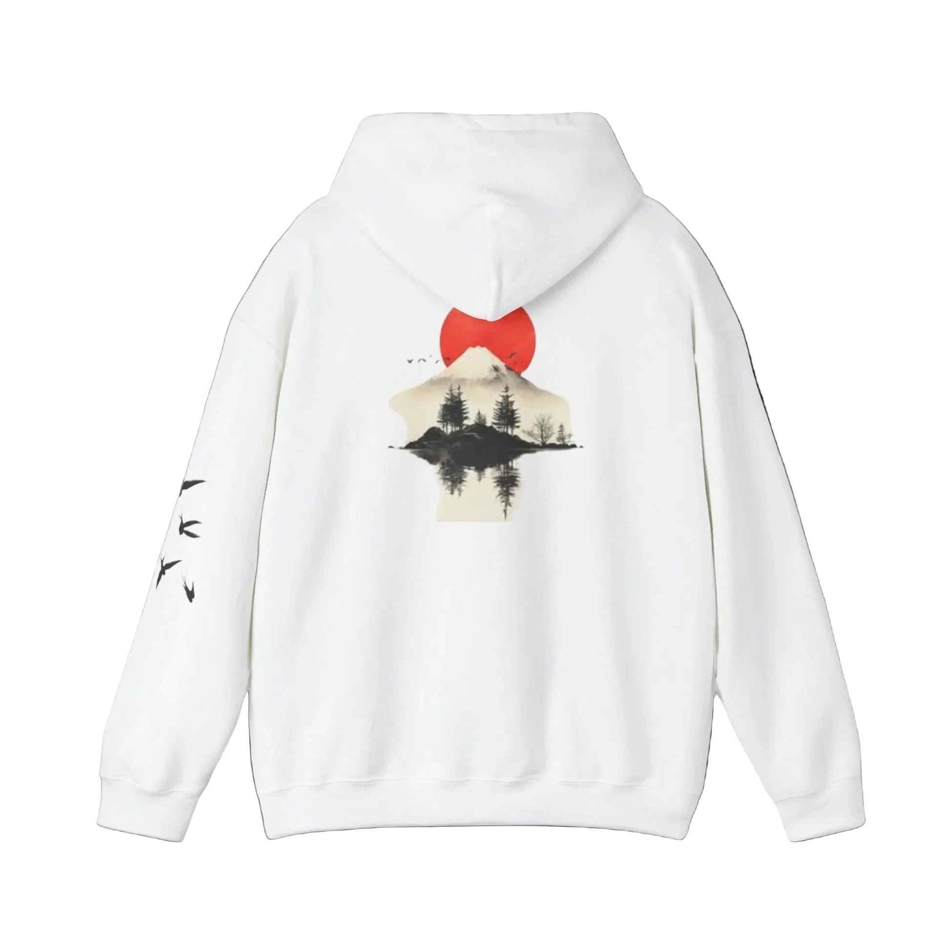 Peak Forest Hoodie — Red Sun Mountain Reflection Hoodie Printify