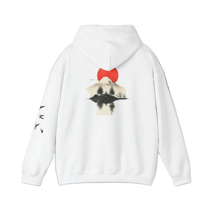Peak Forest Hoodie — Red Sun Mountain Reflection Hoodie Printify