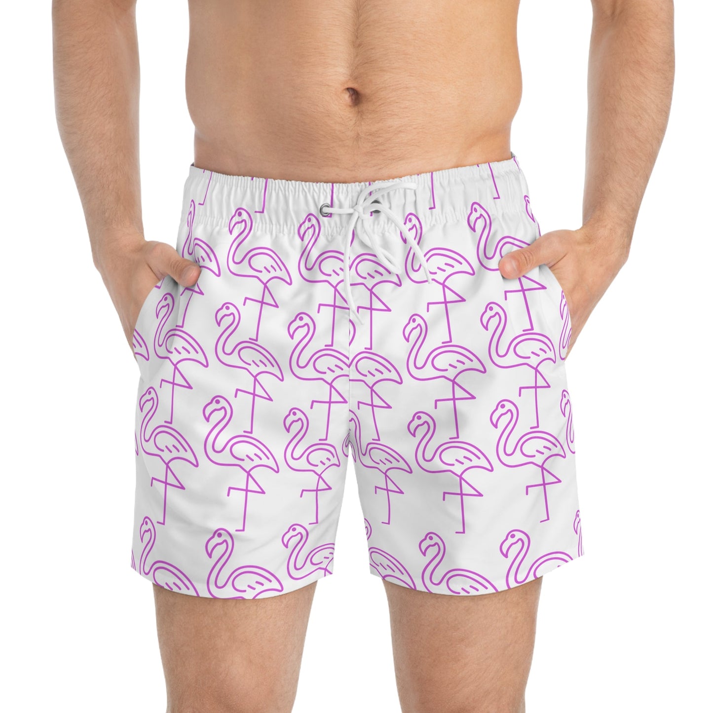 Pink Flamingo Swim Trunks — All-Over Print Beach Shorts Printify
