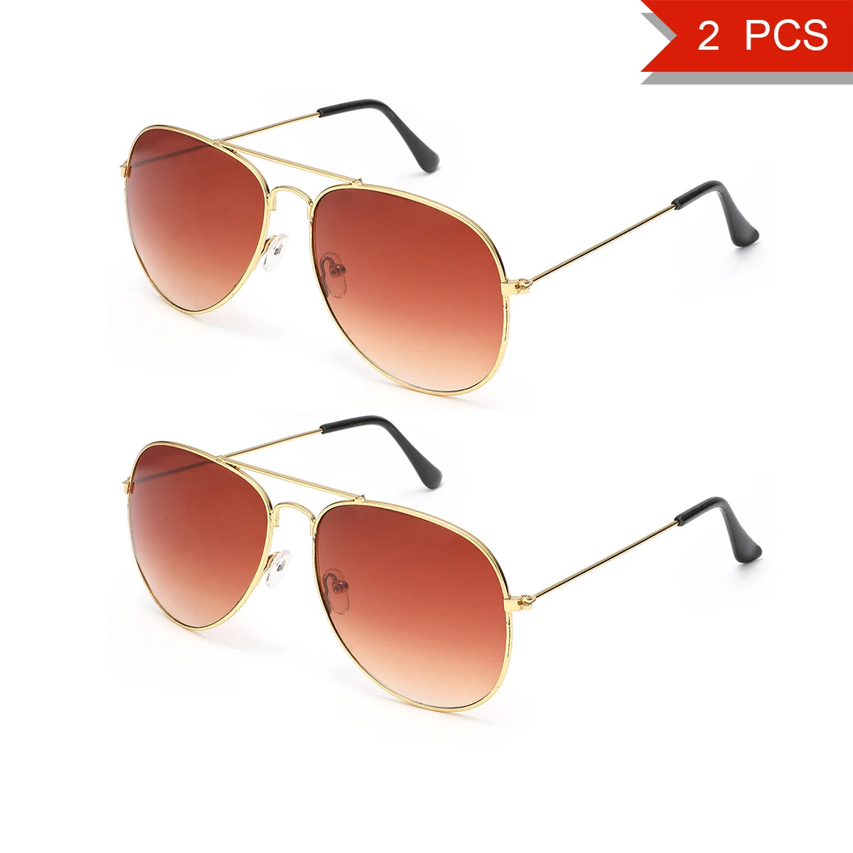 2 PCS Classic Aviator Sunglasses Gold Metal Frame UV100