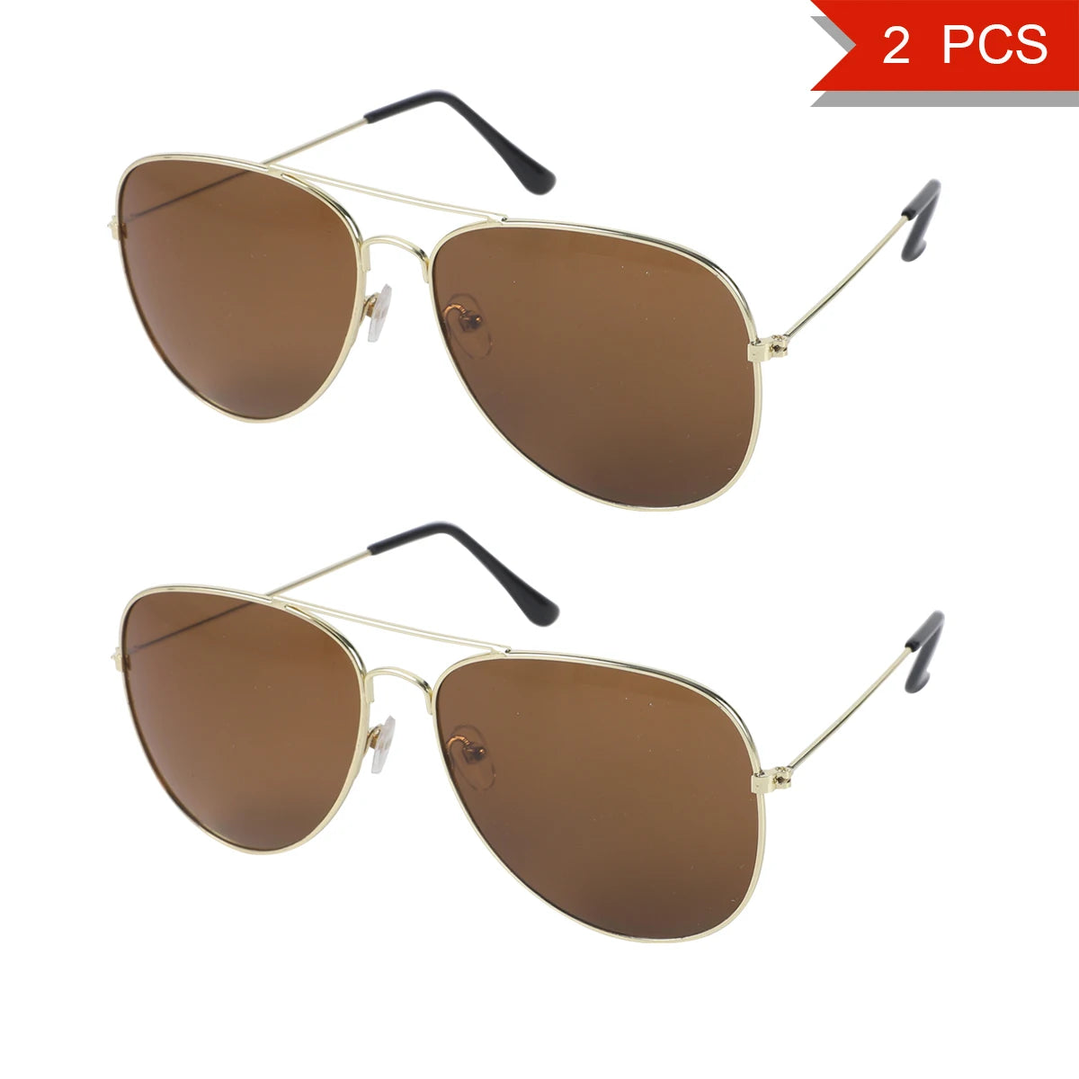 2 PCS Classic Aviator Sunglasses Gold Metal Frame UV100