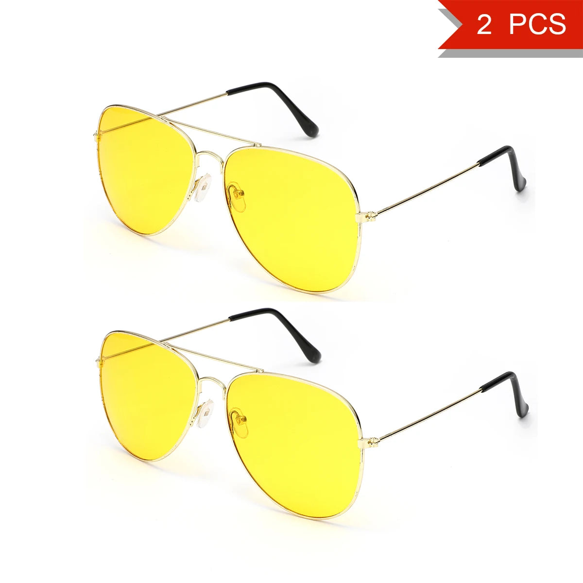 2 PCS Classic Aviator Sunglasses Gold Metal Frame UV100