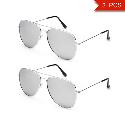 2 PCS Classic Aviator Sunglasses Gold Metal Frame UV100