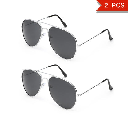 2 PCS Classic Aviator Sunglasses Gold Metal Frame UV100