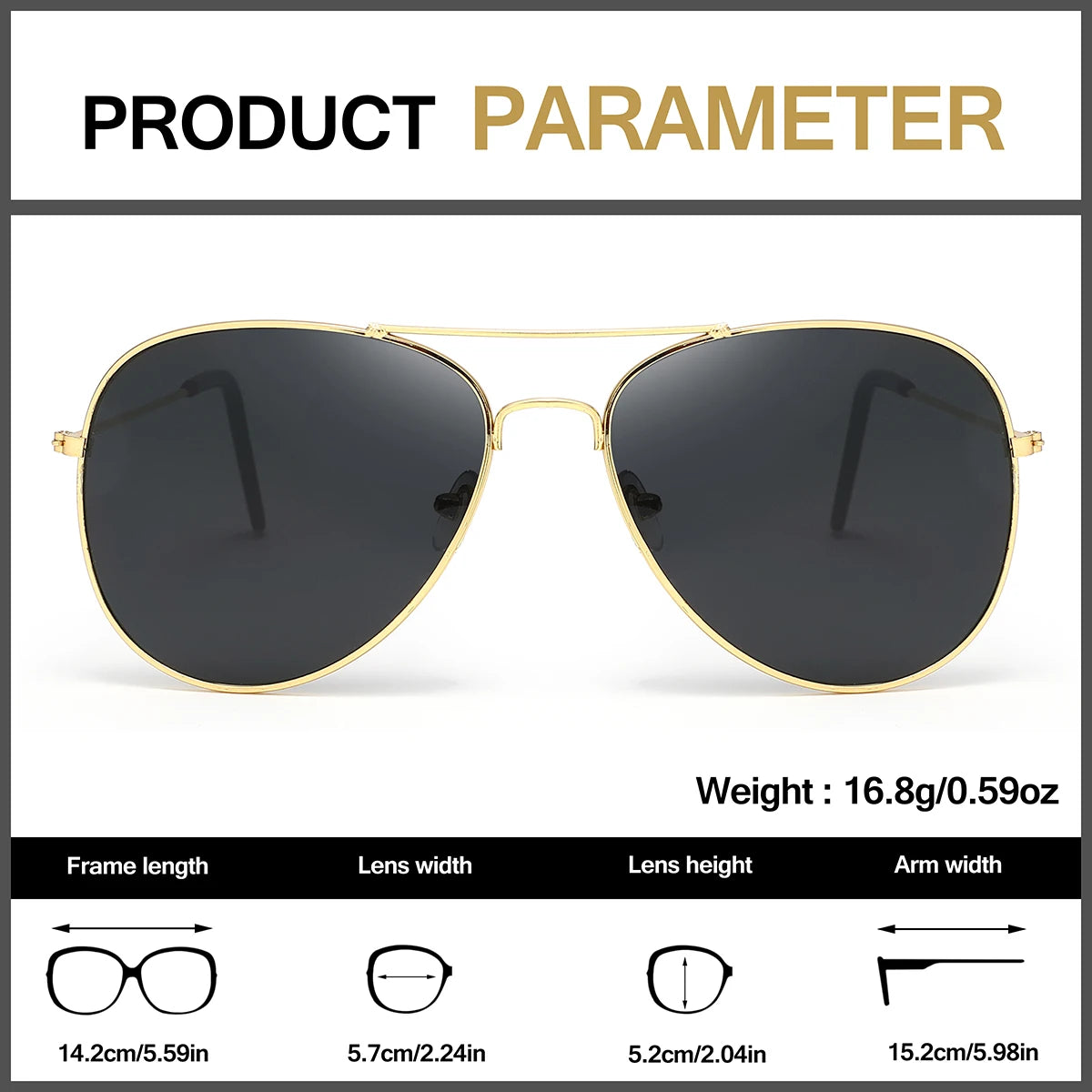 2 PCS Classic Aviator Sunglasses Gold Metal Frame UV100